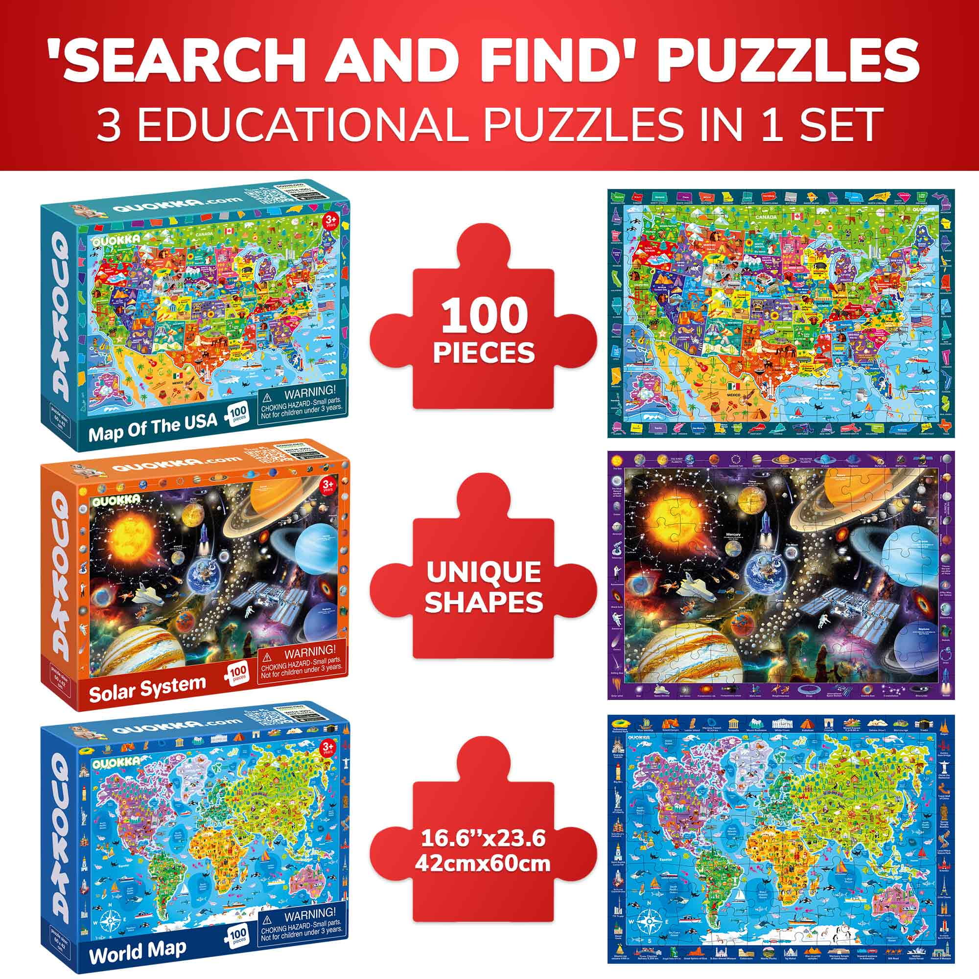 Quokka 100-Piece Learning World & Space Floor Puzzle for Kids Ages 3-6