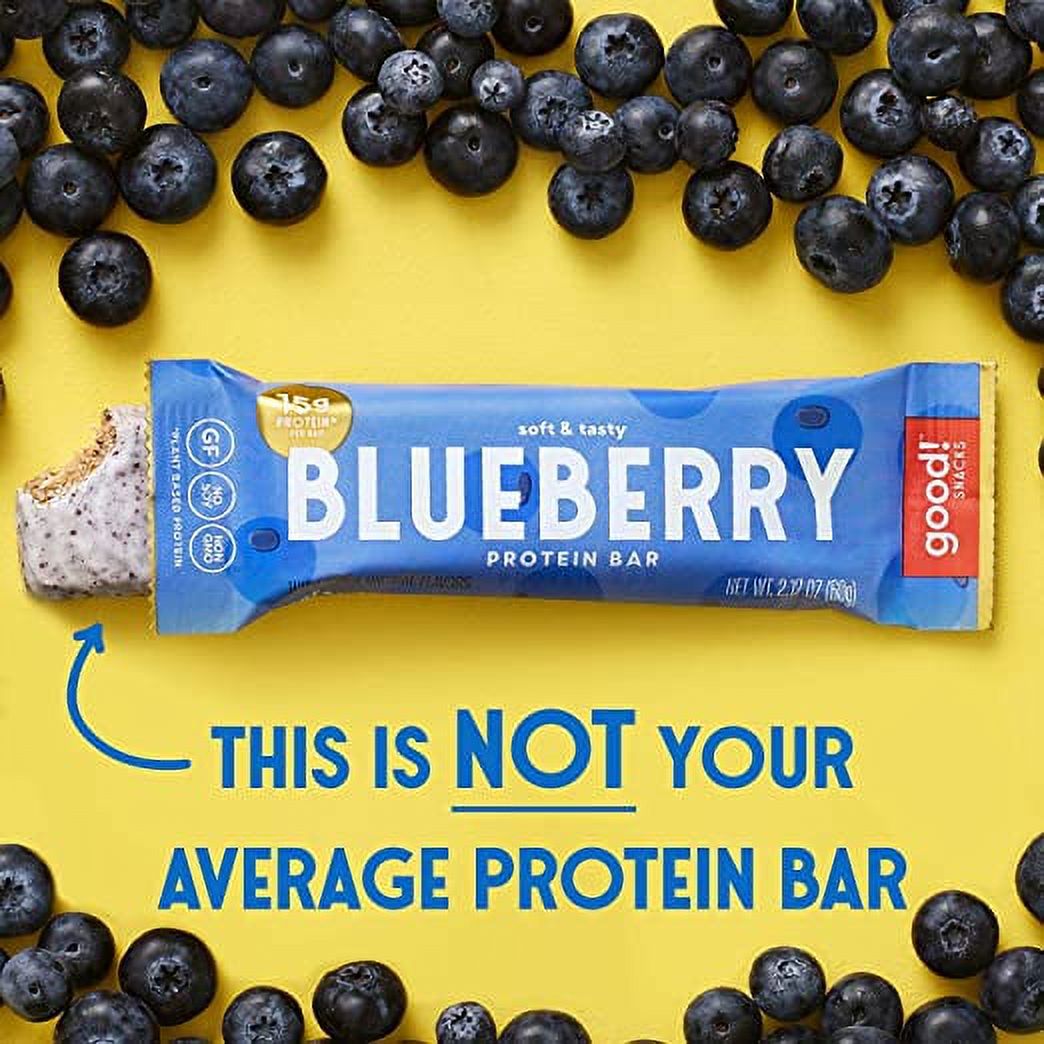 good! Snacks Vegan Protein Bars, Blueberry Bar, Gluten-Free, Plant-Based, Low Sugar, High Protein 15g Meal Replacement Bar, Kosher, Soy Free, Non Dairy, Non GMO, Vegetarian (12 Bars)