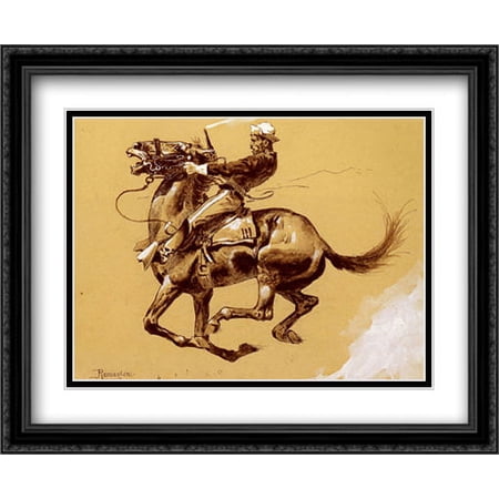 Ugly [Oh The Wild Charge He Made] 2x Matted 34x28 Large Black Ornate Framed Art Print by Remington, Frederic