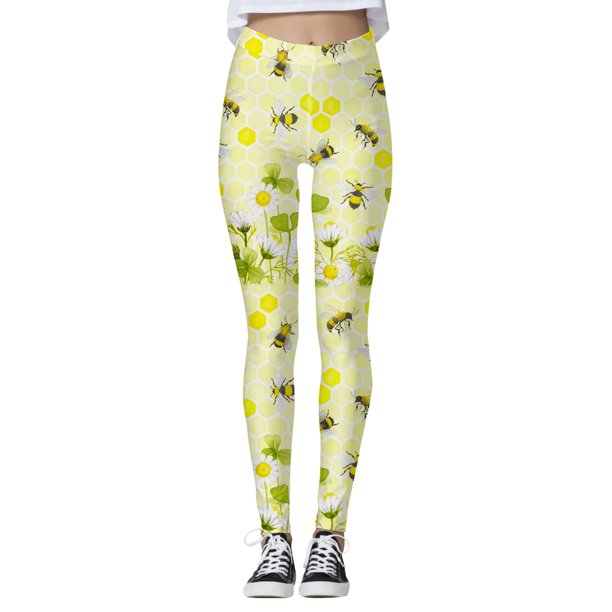 Gibobby Leggings con bolsillos dama Mallas con estampado abejas informales para mujer, mallas paraportivas con Control Yoga para mujer, mallas talle(Verde, XL)