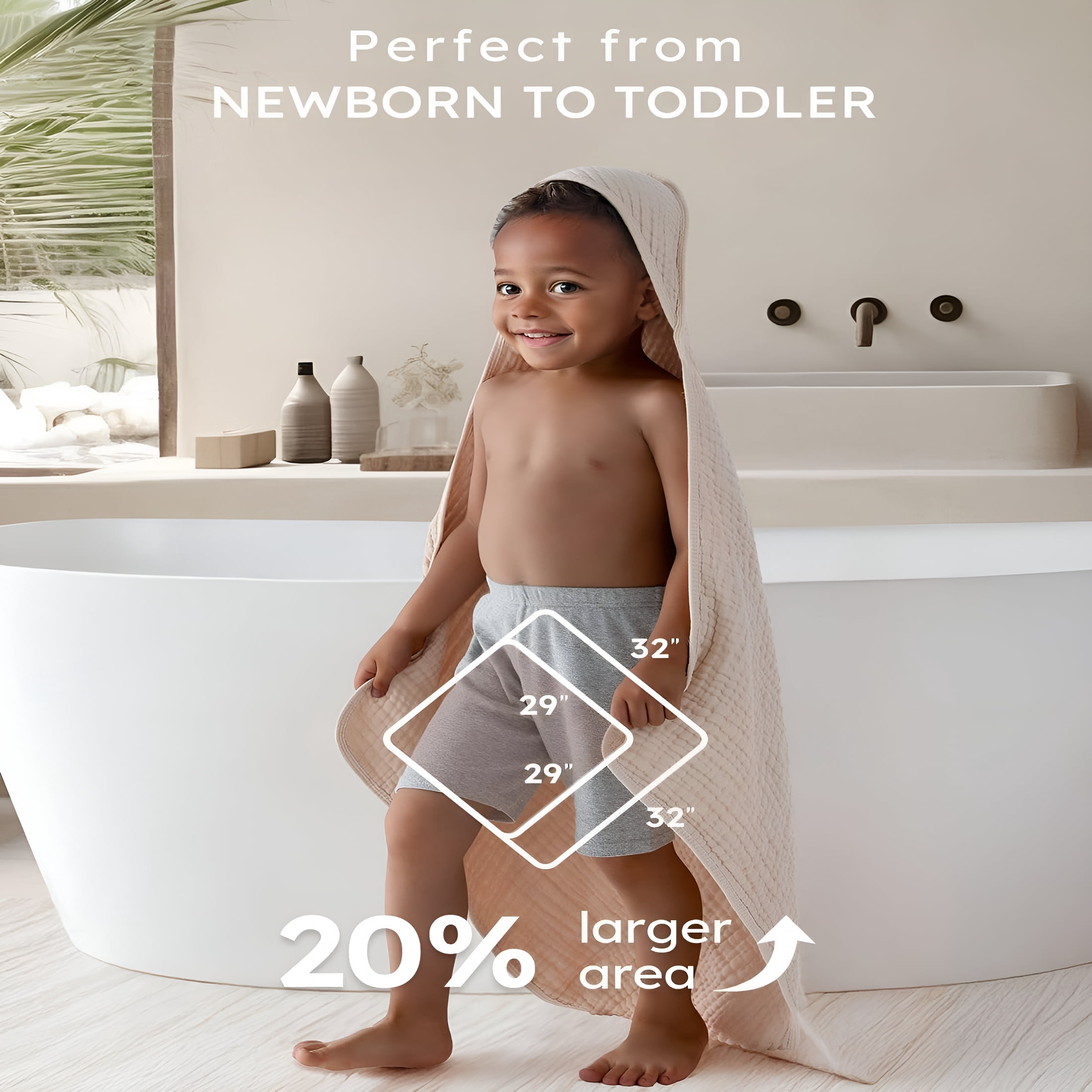 AUQ 2026 New Hooded Baby Towels for Newborn 2 Pack 100% Muslin Organic Cotton Baby Bath Towel with Hood for Babies,Infant,Toddler&Kids,32X32Inch,Soft&Absorbent Newborn Essential,Beige&Coffee