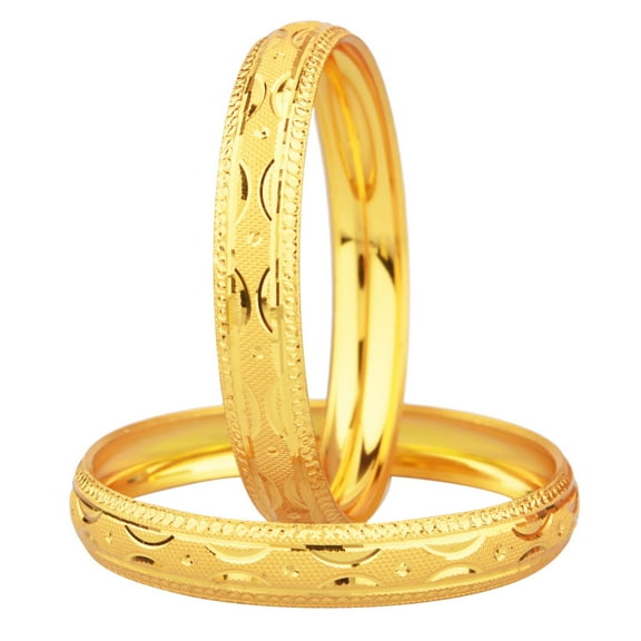 Efulgenz Indian Bangle Set Gold Tone Plain Glossy Engraved Bracelet Bangle Jewelry for Women(2 Pcs) Size-2.8