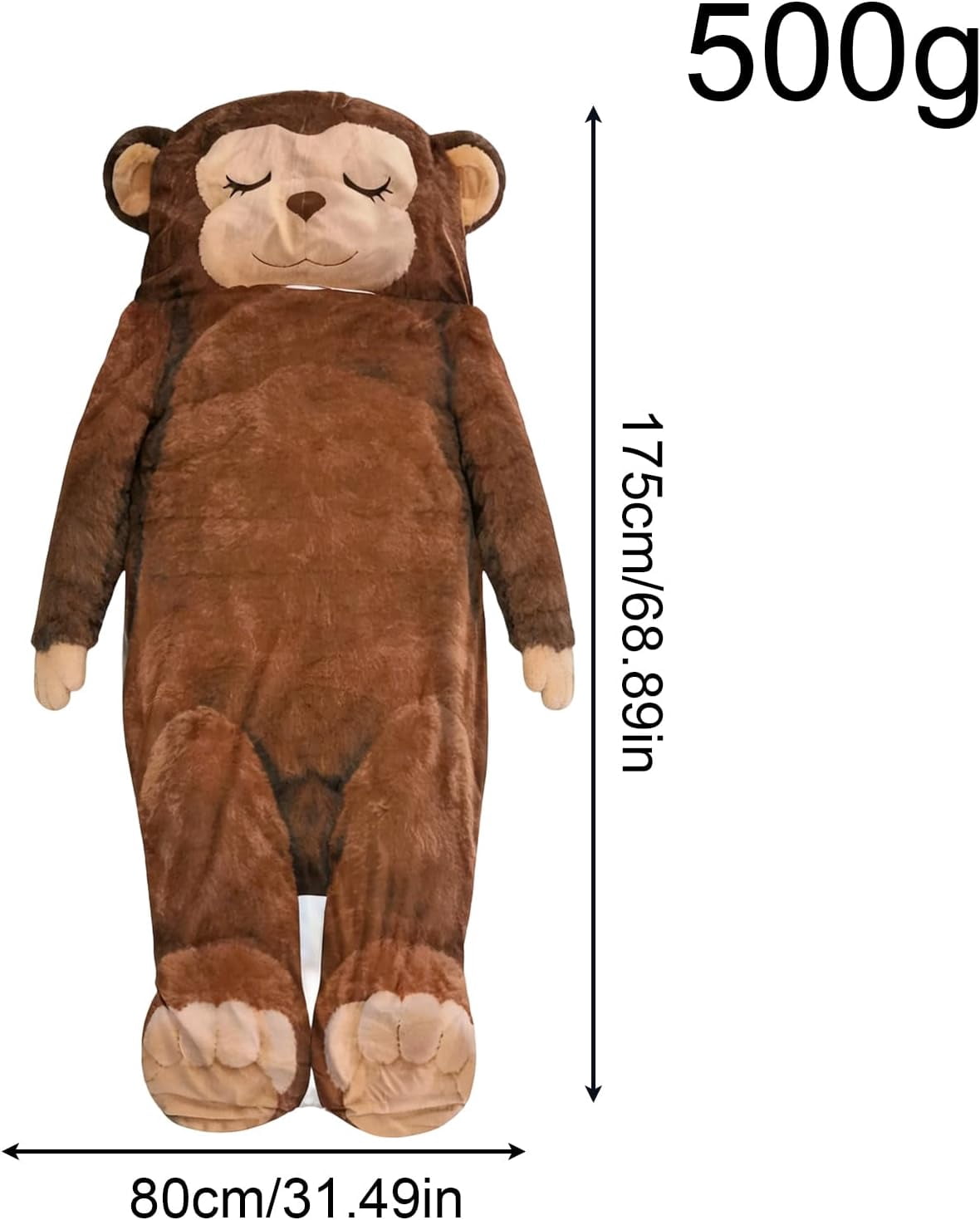 Plush Monkey Sleeping Bag for Adults, Cold Weather Soft Plush Blanket Bag with Tail, for Men Women Travel Indoor Outdoor Backpacking Hiking Reading Watching TV(Brown)