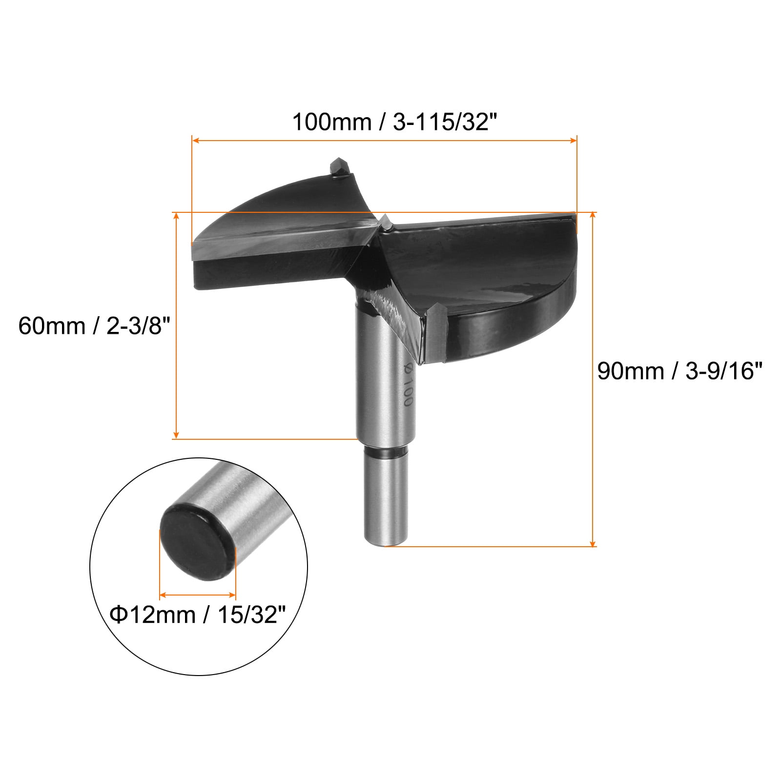 Uxcell 100mm (3-15/16") Tungsten Carbide Wood Hinge Hole Drilling Forstner Drill Bit, Black