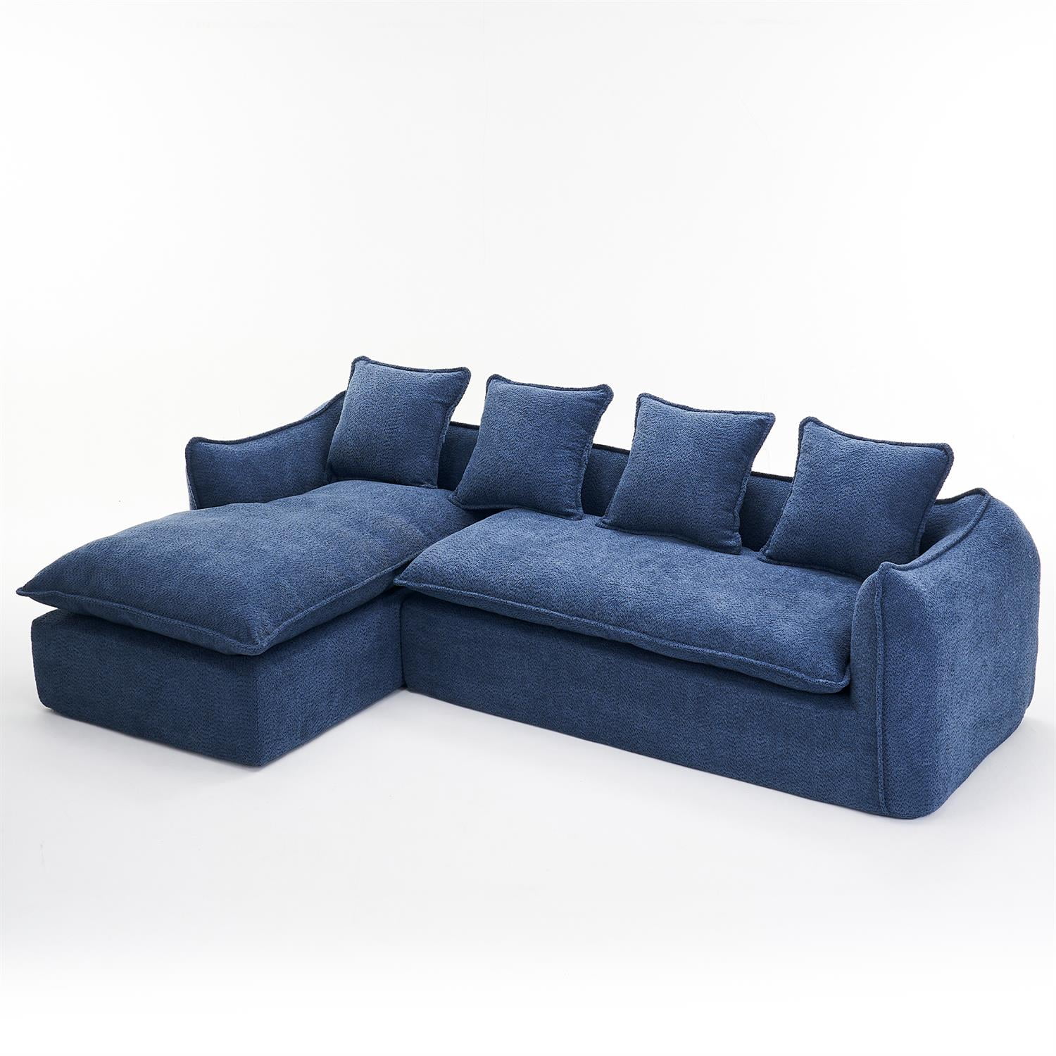 Demi Bonn 106" 3 Seater Compression Sofa for Living Room, Comfy L-Shape Couch with Chaise, Sleeper Sectional Couch for Apartments, Blue