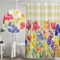 thumbnail image 6 of Yellow Plaid Tulip Waterproof Fabric Shower Curtain,Spring Floral Watercolor Botanical Waterproof Fabric Shower Curtain for Bathroom Curtains Bathtubs Shower Curtains with 12 Hooks Extra Long 72x96, 6 of 7