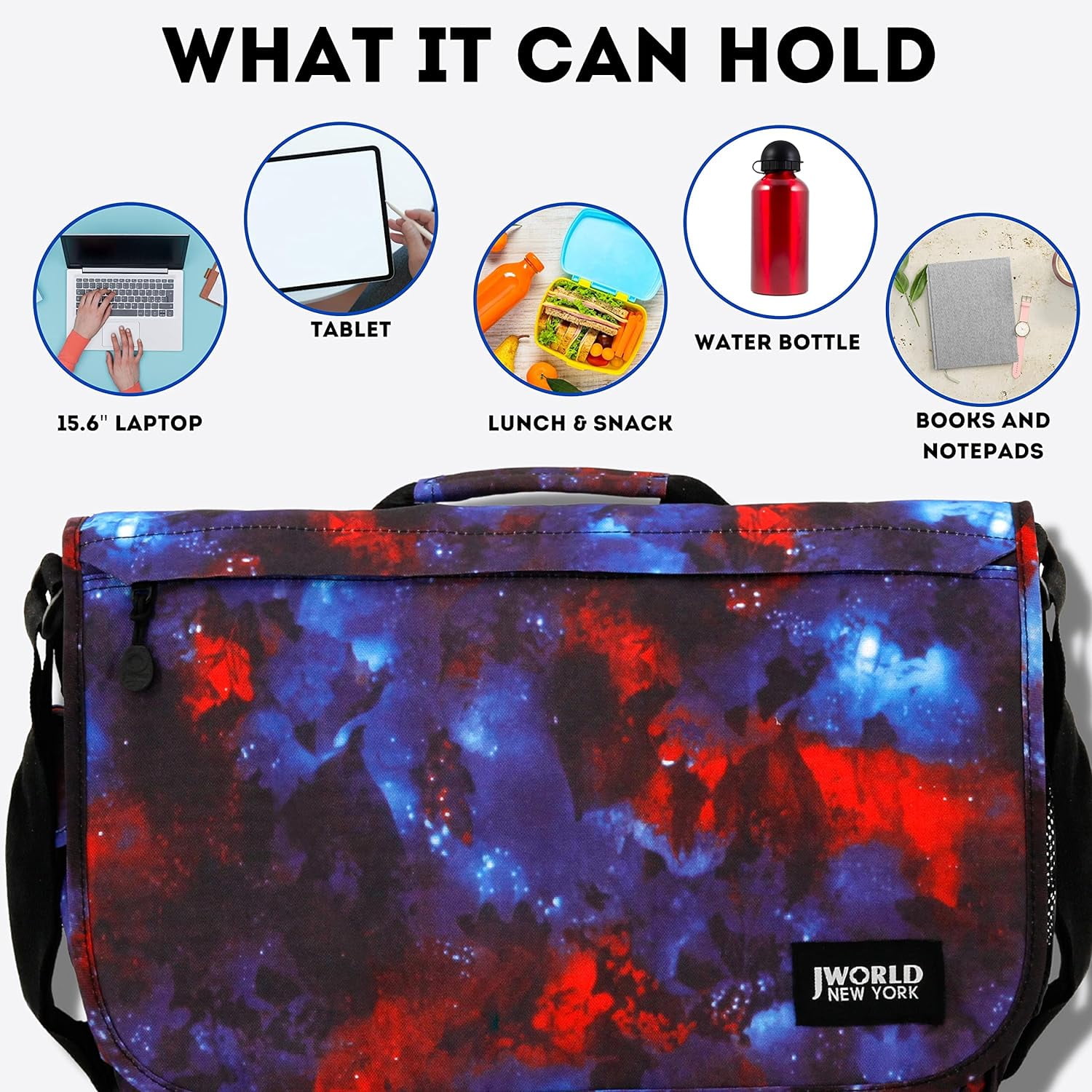 J World Unisex Thomas 16" Messenger Bag With Laptop Sleeve For School And Travel, Galaxy