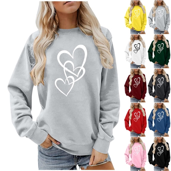 Danhjin Print Sweatshirts for Women Fashion Crew Neck Graphic Pullover Tops Long Sleeve Loose Fall Winter Casual Comfy Soft Shirts
