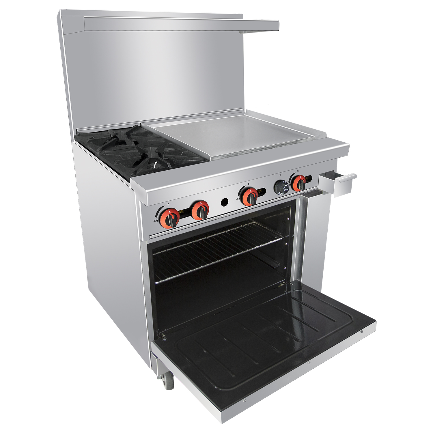 Commercial 36’’Gas 2 Burner Range With Griddle and Standard Oven Kitma Heavy Duty Liquid