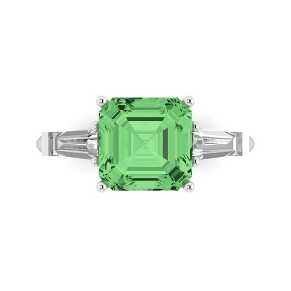 Clara Pucci 14K White Gold 3ct Green Three-Stone Ring for Women