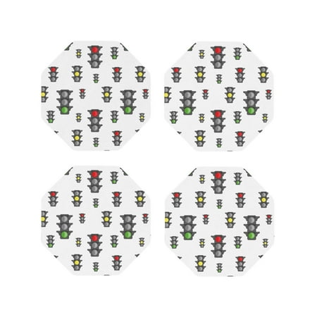 

Leather Coasters Set of 4 - cute traffic light Pattern Lightweight Non-Slip Drink Coasters for Desk Anti-Scalding Desk Cup Coasters for Office Table Decor Octagon