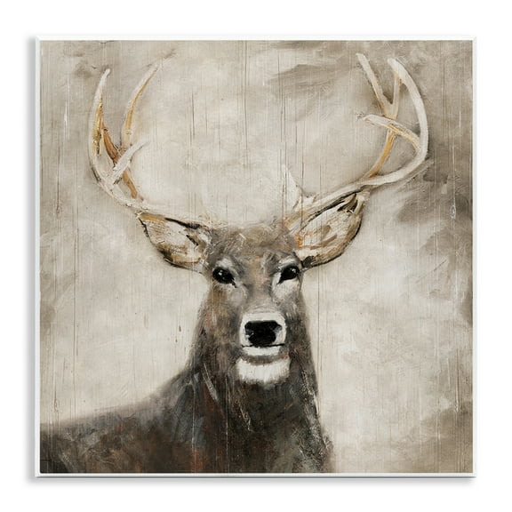 Stupell Industries Gazing Deer in Neutrals Animals Painting Unframed Art Print Wall Art, 12 x 12