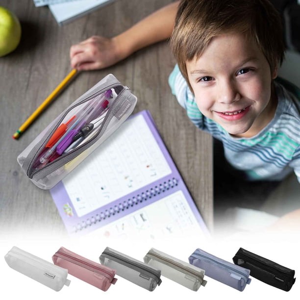 Estuche para lápices de gran capacidad - Bolsillo de nylon con ventana transparente para material de oficina y papelería, paquete de 1