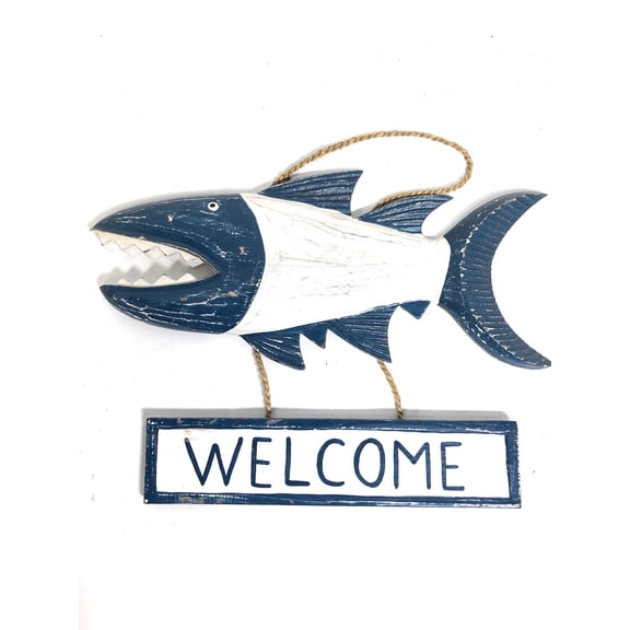 Welcome Sign 15" Shark Attack - Rustic Blue Nautical Decor | #ort1704140b