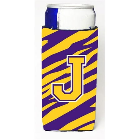 

Carolines Treasures CJ1022-JMUK Tiger Stripe - Purple Gold Monogram Letter J Michelob Ultra s For Slim Cans