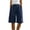 Dark Blue, variant on Bermuda Shorts for Women Half Shorts Pants Summer Elastic Waist Buttons Casual Linen Pockets Pants S-3XL