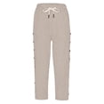 thumbnail image 3 of Dpytoraw Women's Summer Lightweight Linen Striped Tie Waist Side Button Pocket Capri Pants Comfortable High Waisted Casual Cropped Pants For Women Petite Length Casual Pants Women Yellow XL, 3 of 4