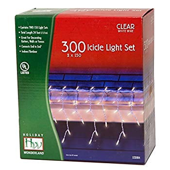 300-count Clear Christmas Light Set Holiday Wonderland 300-Count Clear Christmas Icicle Light Set (Renewed) ()