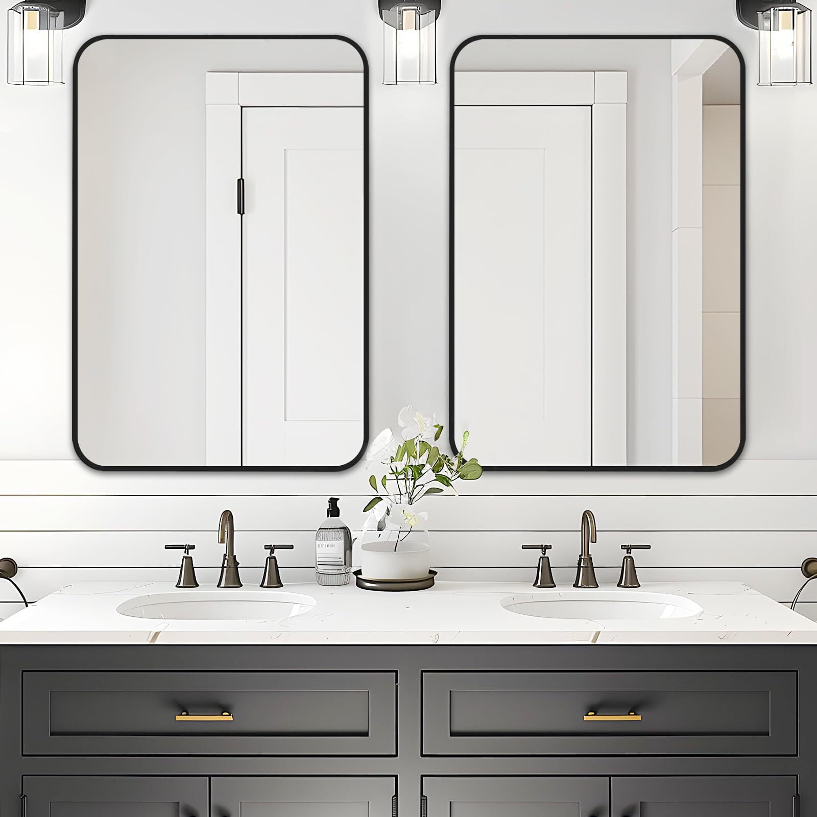 Lumora Big Bathroom Mirror - 38"x 26.2" Wall- Mounted Mirror with Round Edge, Large Rectangular Vanity Black