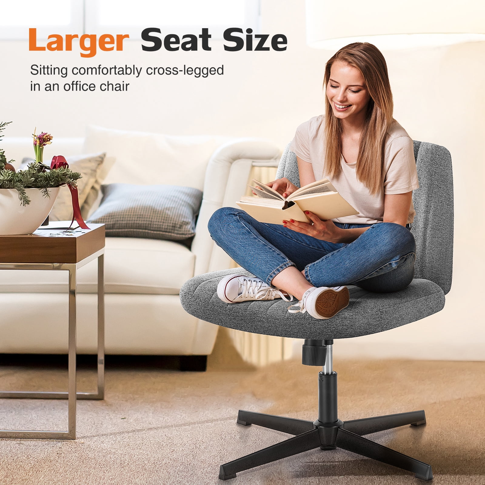 MAYEERTY Armless Criss Cross Chair Office Chair Vanity Chair for Home Office，Gray