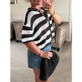 thumbnail image 4 of Women Summer Striped Crochet Cardigan Sweater Half Sleeve Button Up Top, 4 of 5
