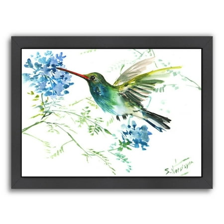 Flowers Framed Art - Americanflat 'Hummingbird With Blue Flowers' Framed Wall Art