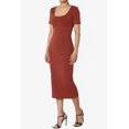 thumbnail image 3 of TheMogan Robe Midi Moulante Crayon en Coton Extensible à Manches Courtes et Encolure Carrée pour Femmes P-TG, 3 of 6