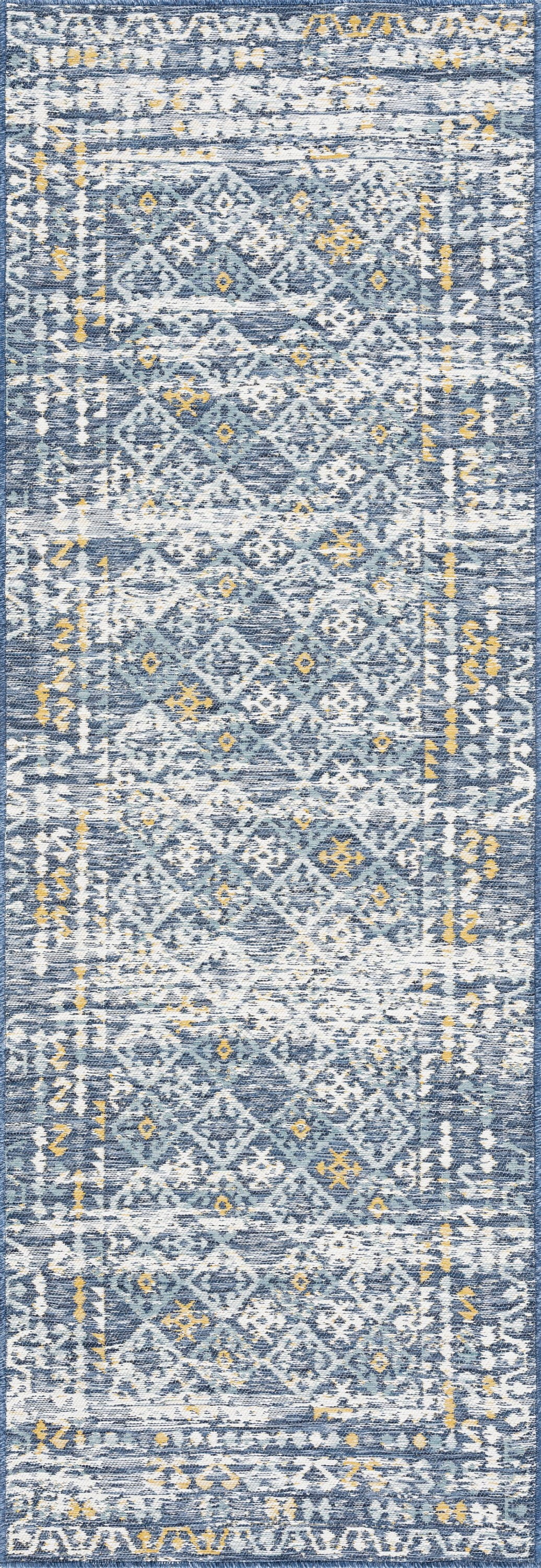 Bliss Rugs Morroccan Indoor Outdoor Rug Reversible Runner Rug for Patio, Hallway, Entryway, Deck, Navy ,2' x 8'