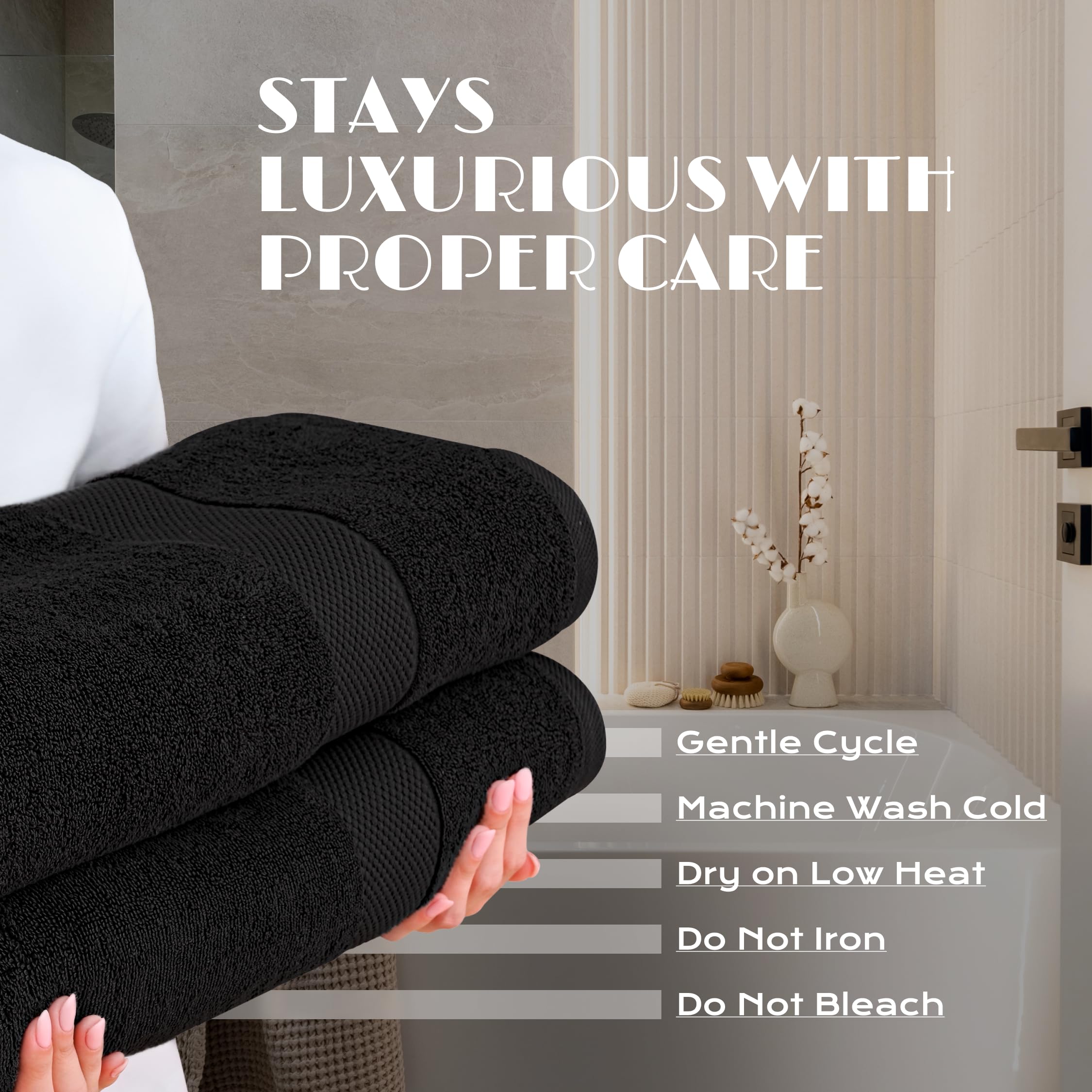 White Classic Luxury 650 Gsm Cotton Bath Sheet Towels, Extra Large Bathroom Towels Oversized, Black, 35 x 70, 2 Pack