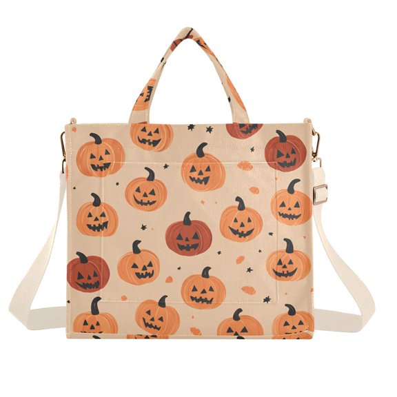 FORMRS Womens Corduroy Tote Bag Crossbody Shoulder Handbag with Pocket, Colorful Halloween Pumpkin Pattern