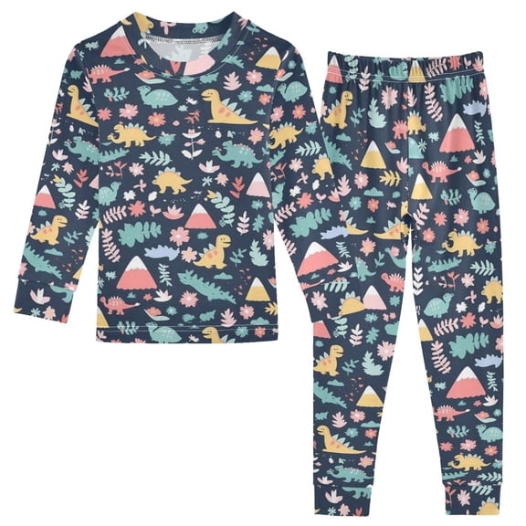 Dailycode Cotton Pajama Set Snug Fit Long Sleeve Top and Pants for 18M-8Y Cartoon Dinosaur Leaf Mountain