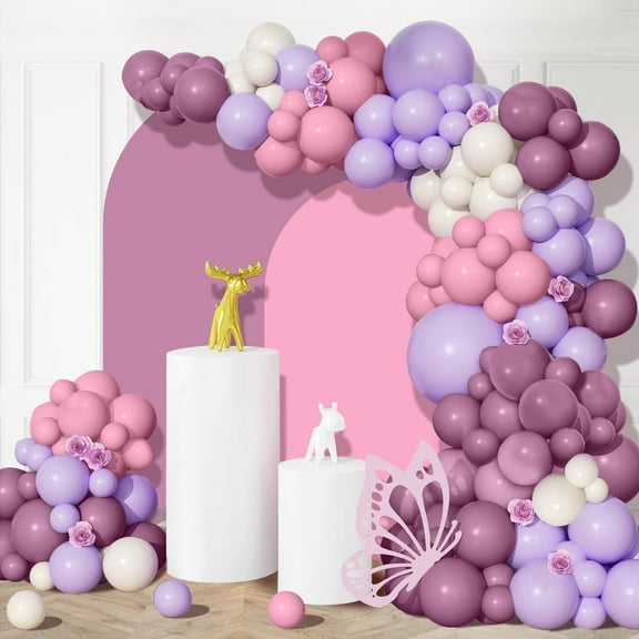YQWIN 138pcs Pink Purple Balloon Garland Arch Kit Purple Lavender Pink White Balloons Dusty Purple Lavender Pastel Balloons for Princess Girls Women Baby Shower Birthday Wedding Party Decorations