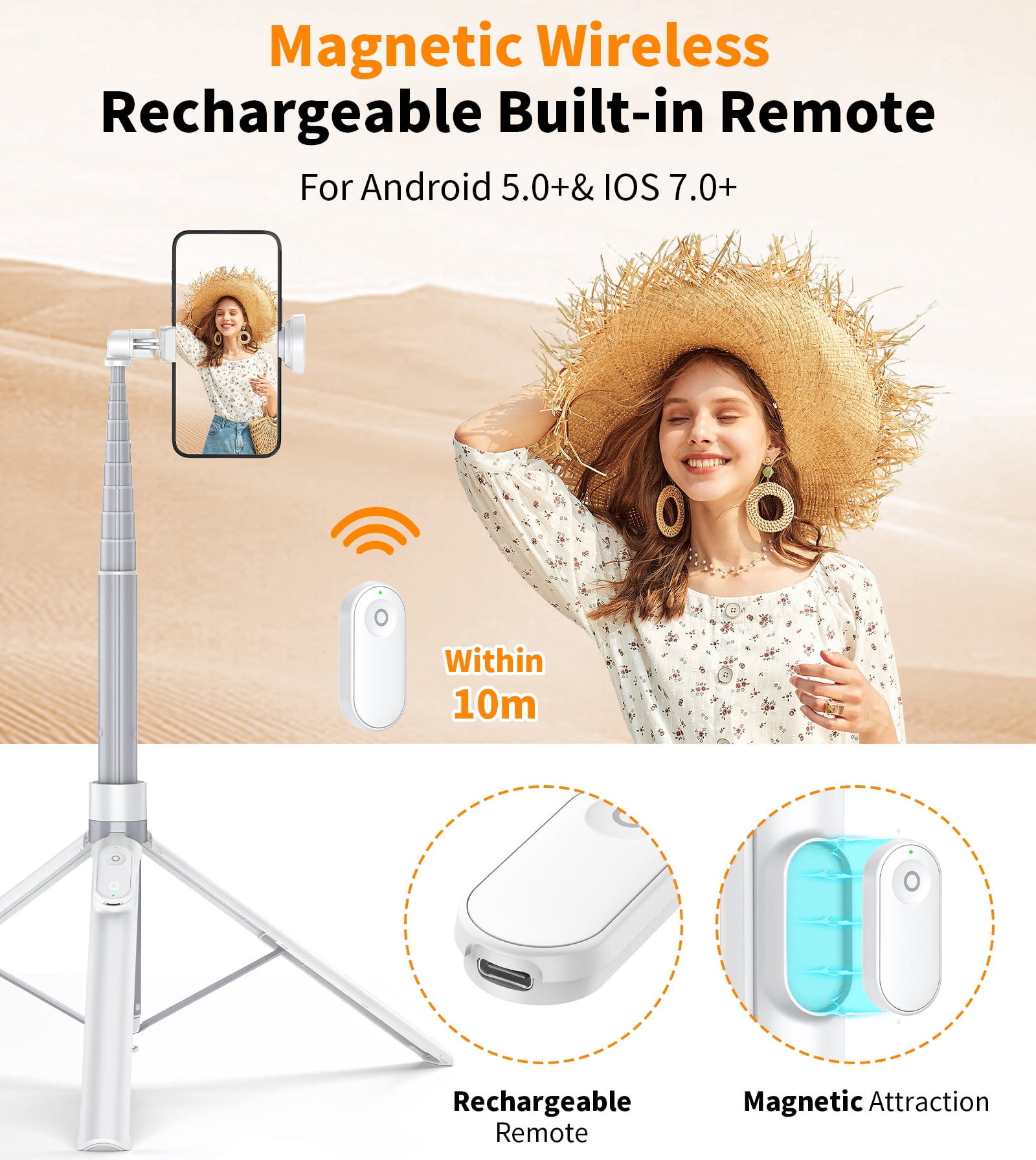 T&eacute;l&eacute;commande Bluetooth magn&eacute;tique rechargeable du tr&eacute;pied X96