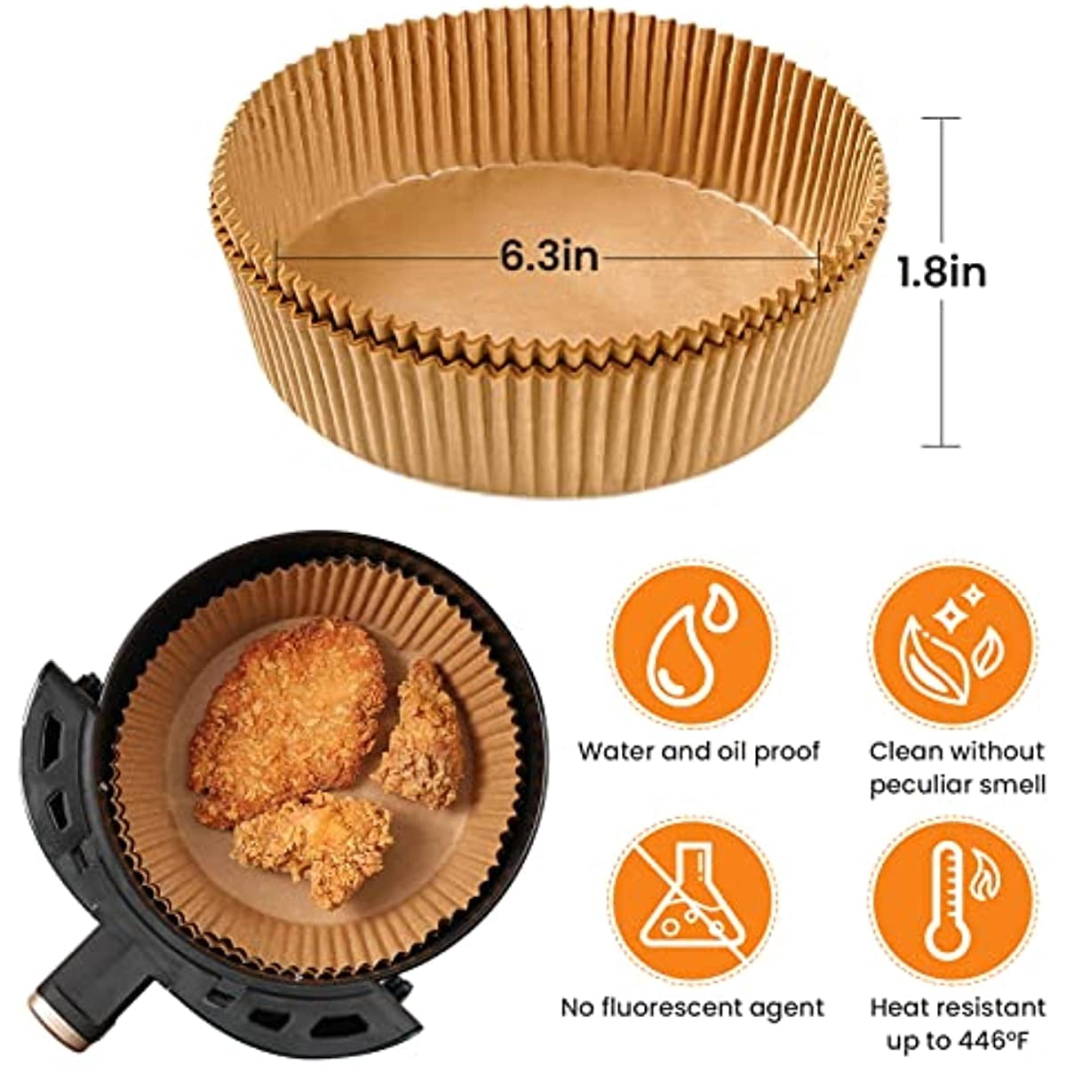 400-piece Air fryer disposable paper lining,Oilproof and waterproof parchment round paper lining for bake cooking, grilling, frying and baking microwave oven (6.3")