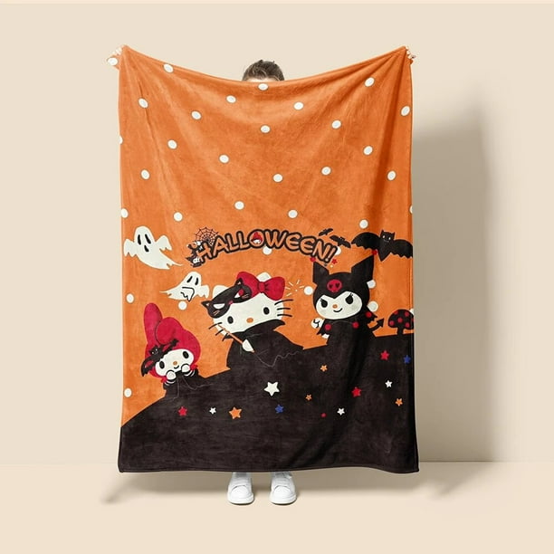 Manta de Halloween de Hellokitty Sanrio, tapiz largo de felpa cálida, juguete de dibujos animados Y2k, regalo de vacaciones de Navidad, regalos Kawaii, 19 piezas