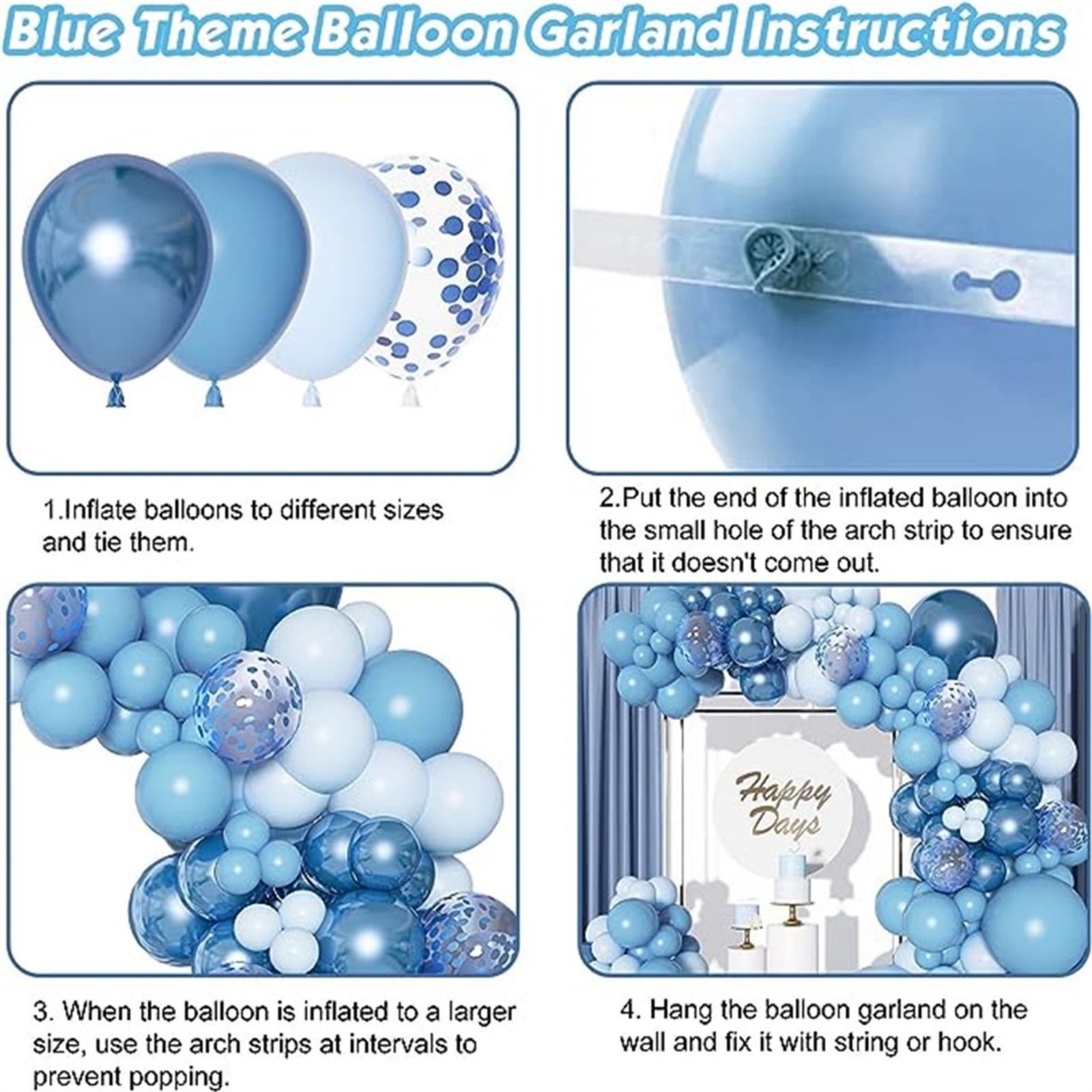 105pcs Blue Balloon Garland Arch Kit, Different Sizes 18 12 10 5 inch Latex Metallic Confetti Blue Balloons for Boys Birthday Baby Shower Ocean Theme Party Anniversary Decoration Supplies