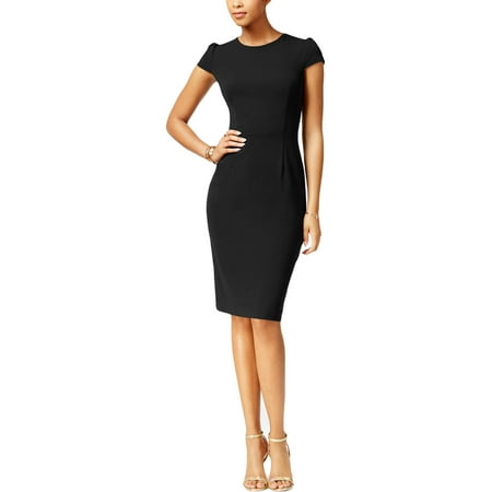 Betsey Johnson Womens Crepe Puff Sleeves Sheath Dress Black 0
