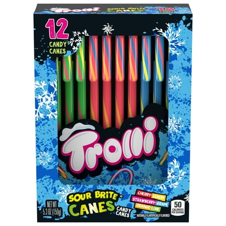 Trolli Sour Brite Candy Canes, Fruit Flavored, Sour Holiday Christmas Candy, 5.3oz, 12 Count, Regular Size