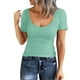 thumbnail image 1 of Gibobby Playeras Mujer Camisa de punto ajustada de manga corta con cuello redondo para mujer, camisetas ajustadas básicas, camisetas de verano de Color sólido Henley（Glauco， M), 1 of 4