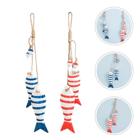 FONWILYO 2Pcs Assorted Color Wood Fish Wall Art for Beach Home and Nautical Style Decor