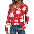 thumbnail image 2 of Craaazy Long Sleeve Tops for Women Christmas Printed V-neck Casual Button T-shirt Gifts, 2 of 7