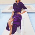 thumbnail image 4 of Robe Chemise à Manches Longues Imprimé Zèbre Violet Vêtements pour Femmes Robe Femme Élégante et chic Coréenne, 4 of 4