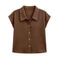 thumbnail image 4 of ATOYSOY Ladies Notch Collar Cap Sleeve Full Placket Tops Short Sleeve Crinkle Woven Casual Blouses Breathable Soft Oversized Fashion Shirts Versatile Wear For Weekend Home Working Daily Styling, 4 of 6
