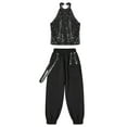 thumbnail image 3 of TiaoBug Girls Jazz Dance Performance Costume Hip Hop Dance Clothes Athletic Tracksuit Tank Top and Black 14, 3 of 5