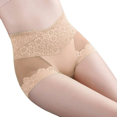

ZHUASHUM Womens Panties Ladies Waist High Waist Lace Mesh Waist Slim Thin Underwear Women Boyshort 3 Pack