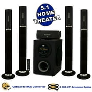 Acoustic Audio AAT3002 Tower 5.1 Bluetooth Speaker System with Optical Input and 2 Extension Cables