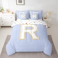 thumbnail image 2 of Feelyou Fashion Monogrammed R Bedding Comforter Set 7 Pieces for Girl, Modern Abstract Lines Full Bedding Set, Cute Cartoon Reversible Fitted Sheet Flat Sheet, Ultra Soft Bedroom Decor, 2 of 8