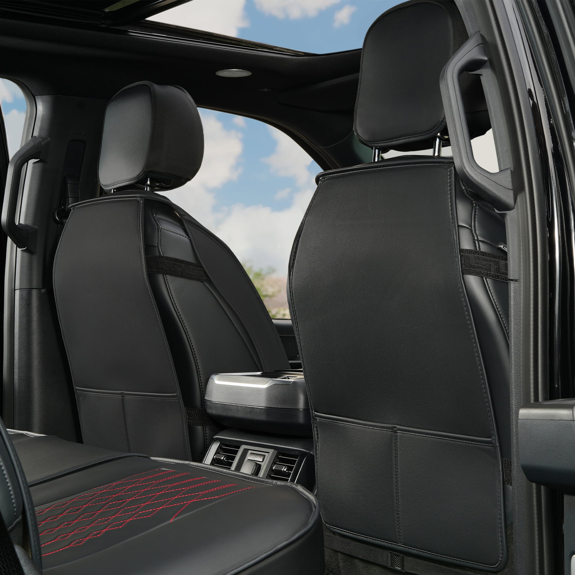 Seat Covers Full Set for Ford F150 2009-2025, 5 Seat Full Set Waterproof Seat Cushion, Anti-Slip, Breathable, Compatible with F250/F350/F450 2017-2025, (Black&Red)