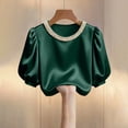 thumbnail image 4 of XuJwPNcy Womens Round Neck Silk Satin Tops Dressy Half Sleeve Work Blouses Spring Summer Loose T Shirts Business Outfit, 4 of 5