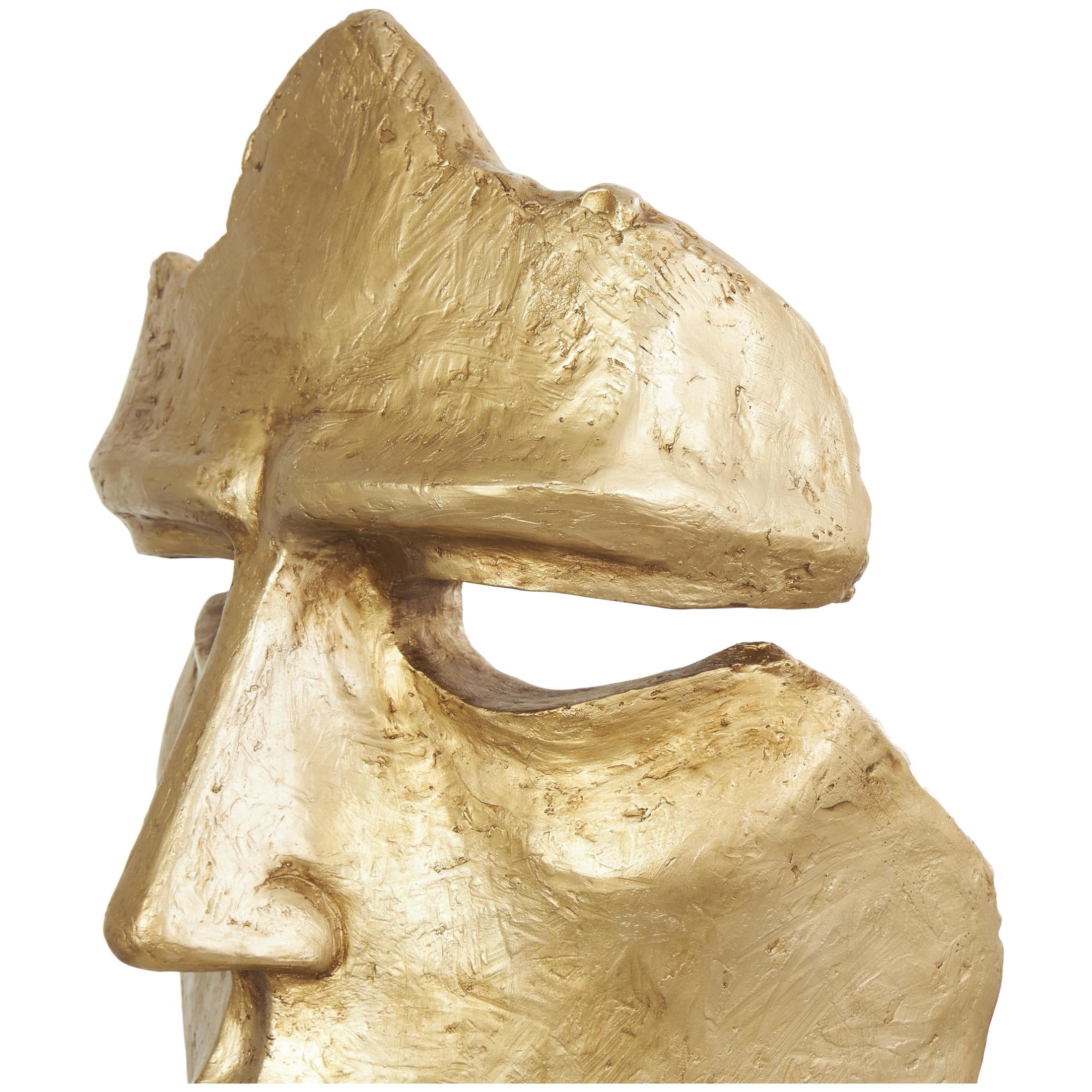 14" x 40" Gold Polystone Large Cutout Quiet Gesture Face People Sculpture with Black Base, by DecMode